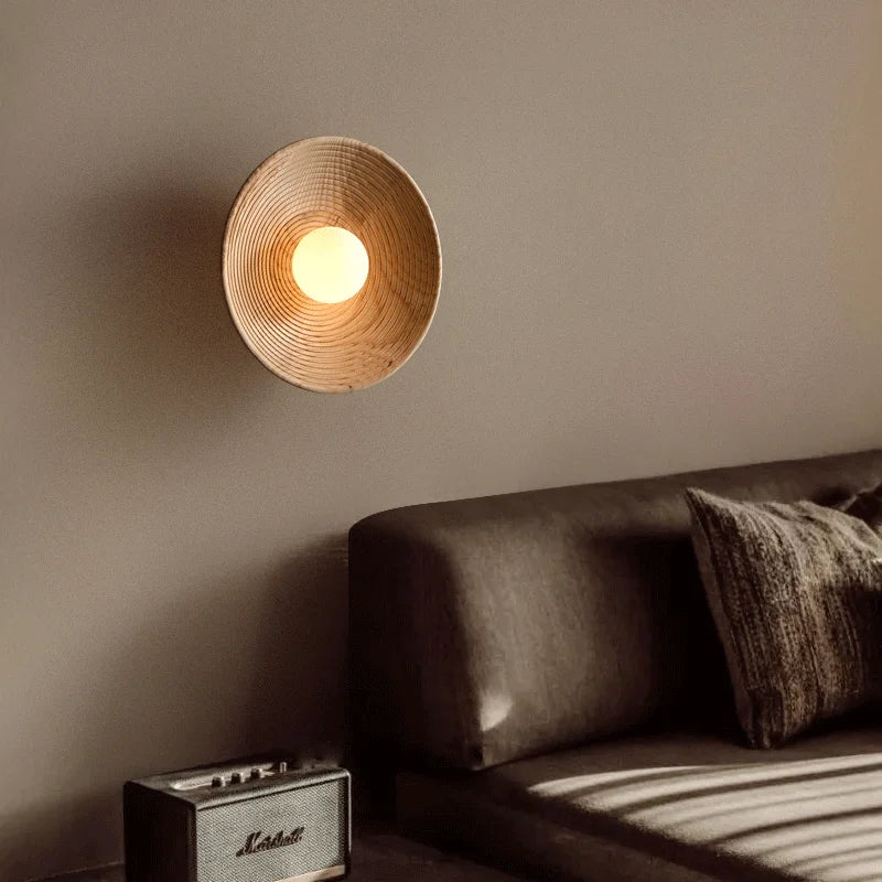 Handcrafted Frosted Glass Natural Wood Rustic Wall Sconce