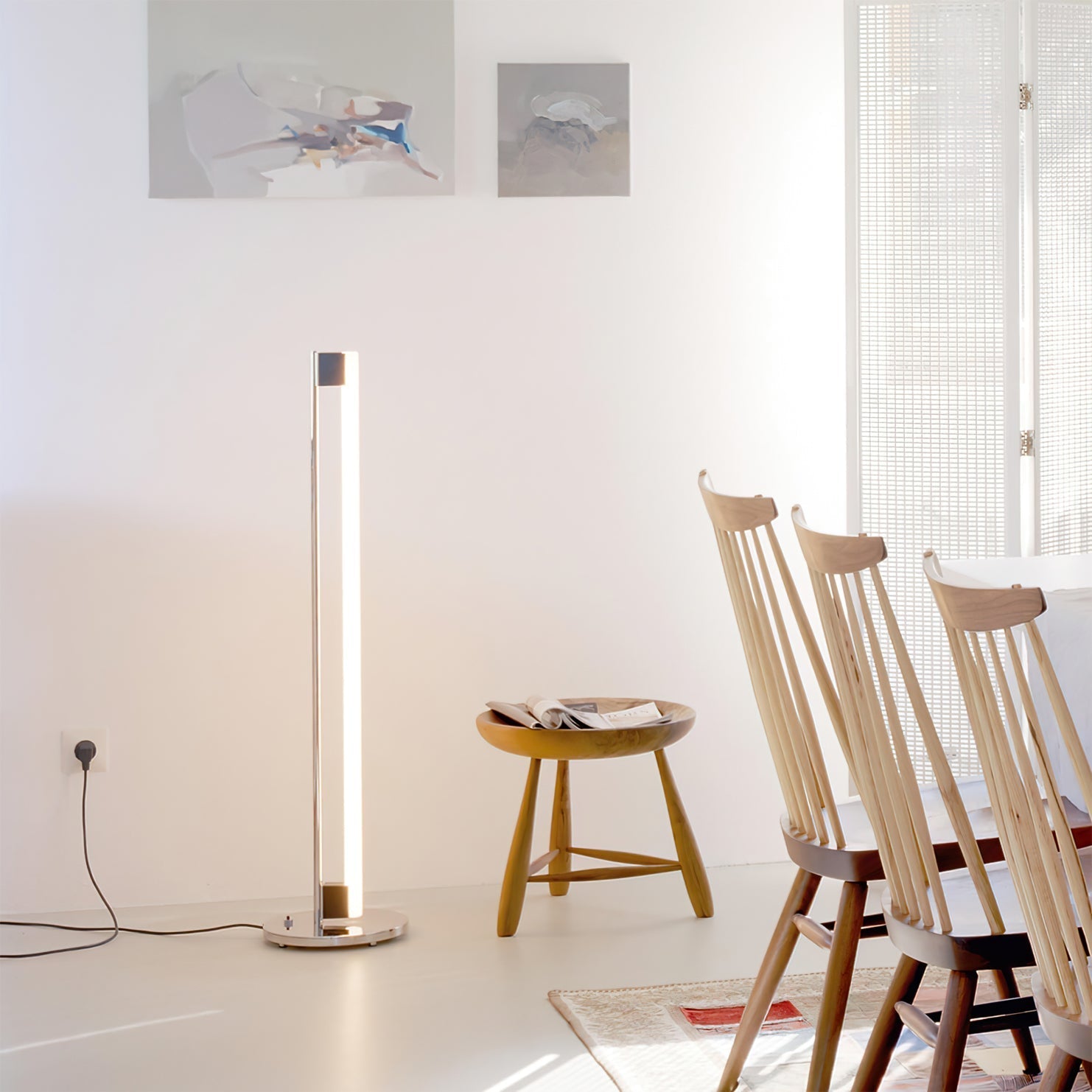 Modern Slim Chrome Metal LED Floor Lamp – Foot Switch – Living Room & Office