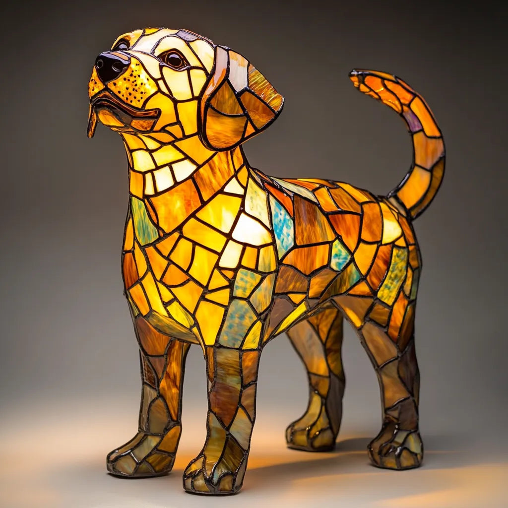 Stained Glass Dog Table Lamp Multicolor Mosaic Decorative Lighting