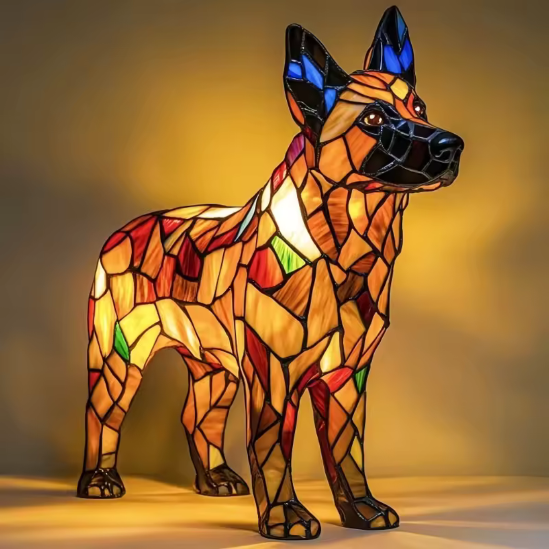 Stained Glass Dog Table Lamp Multicolor Mosaic Decorative Lighting