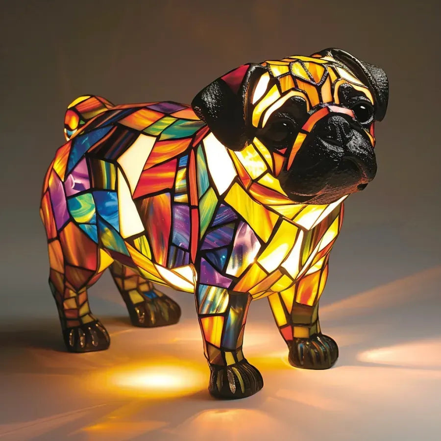 Stained Glass Dog Table Lamp Multicolor Mosaic Decorative Lighting