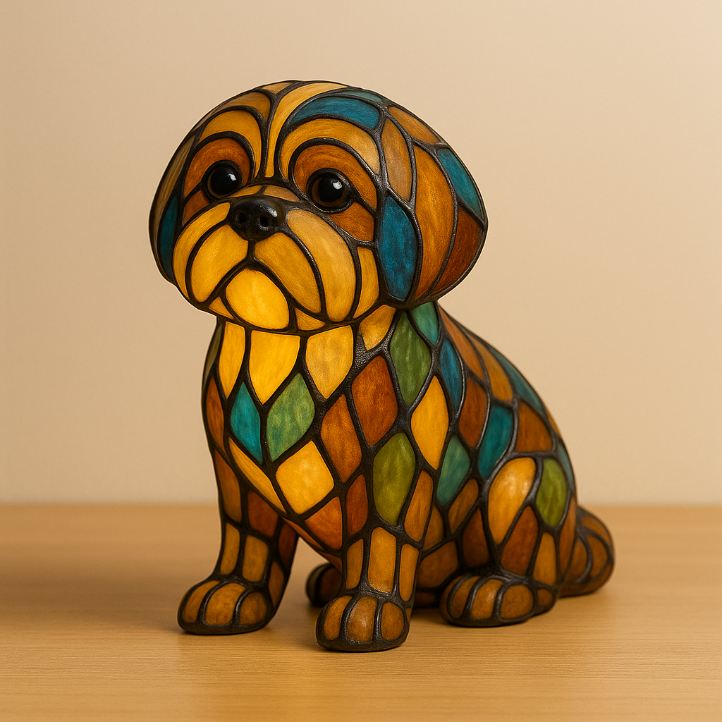 Stained Glass Dog Table Lamp Multicolor Mosaic Decorative Lighting