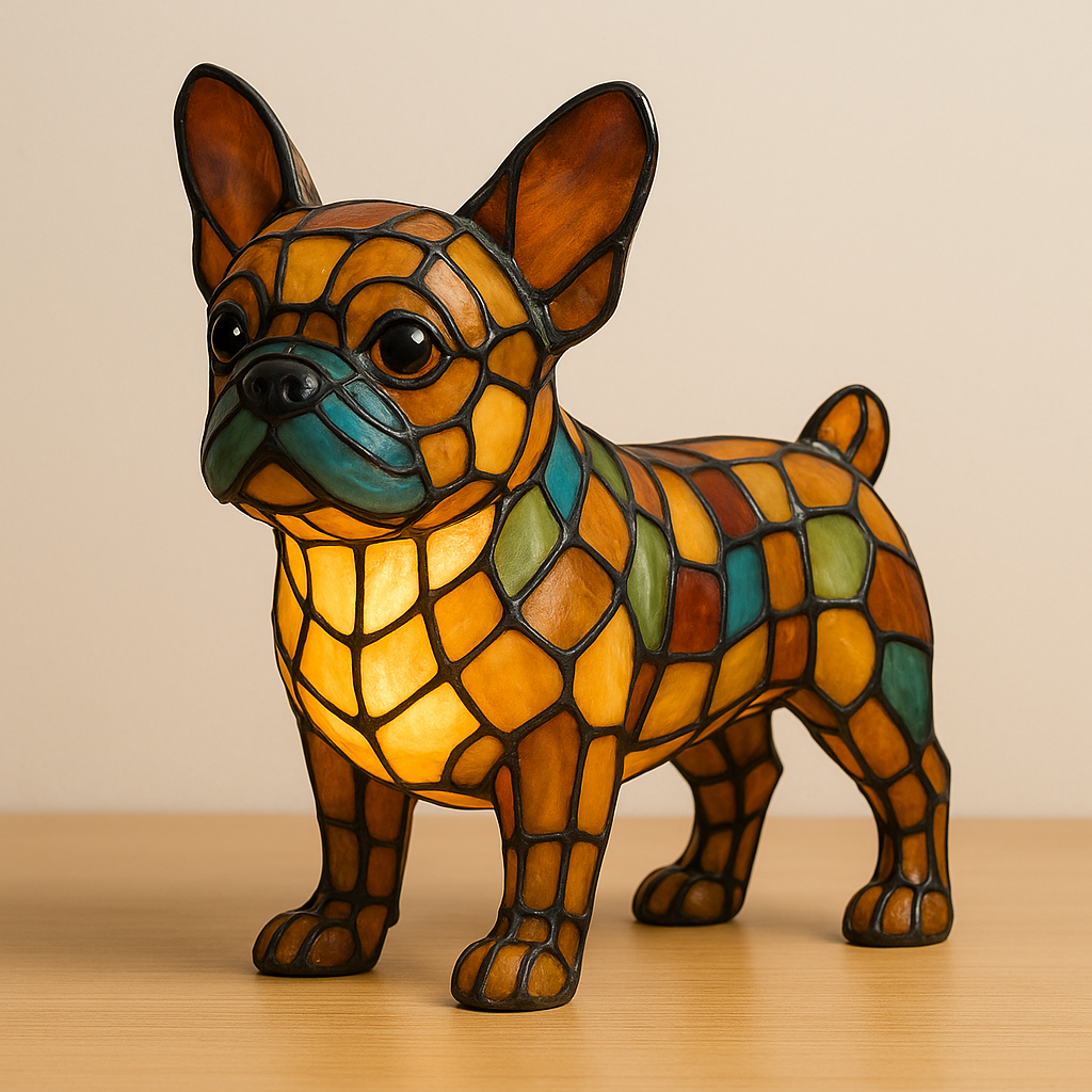 Stained Glass Dog Table Lamp Multicolor Mosaic Decorative Lighting