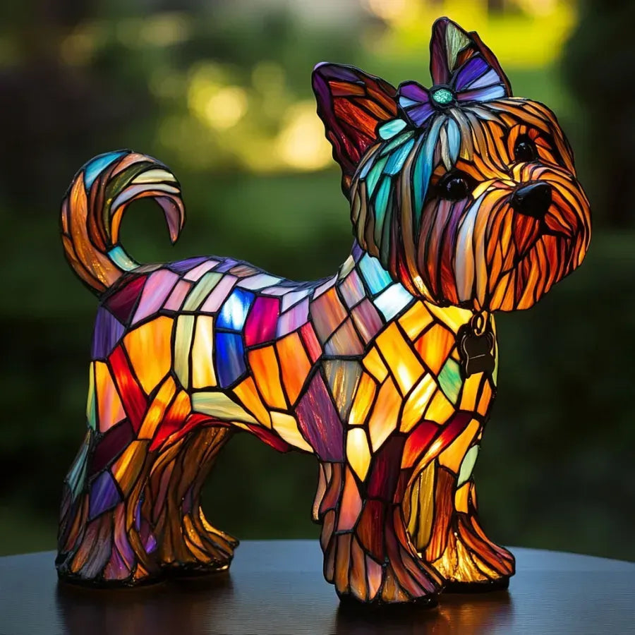Stained Glass Dog Table Lamp Multicolor Mosaic Decorative Lighting