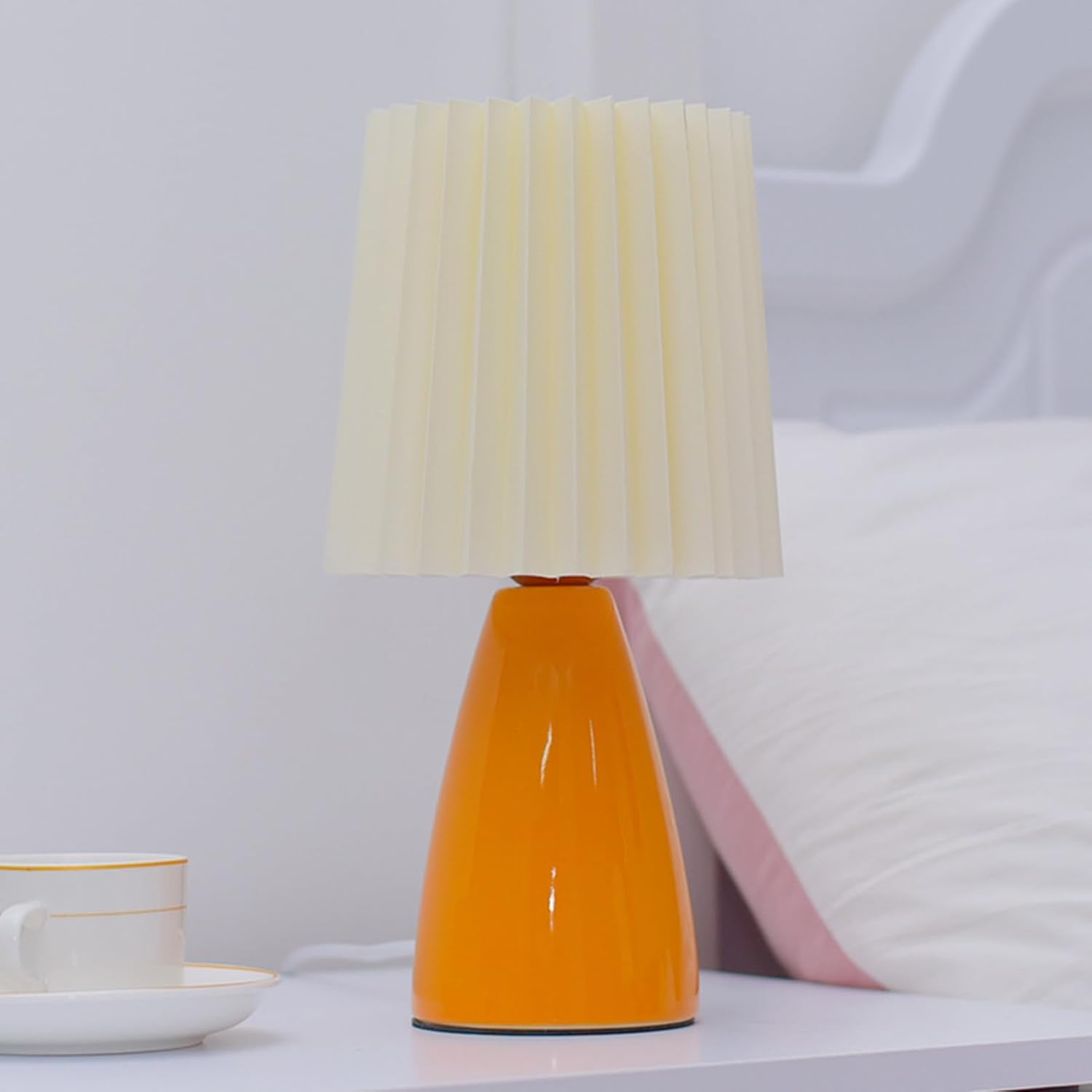 Modern Ceramic Table Lamp – Pleated Shade Bedside Light
