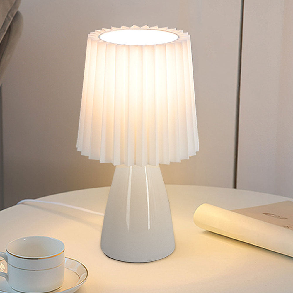 Modern Ceramic Table Lamp – Pleated Shade Bedside Light