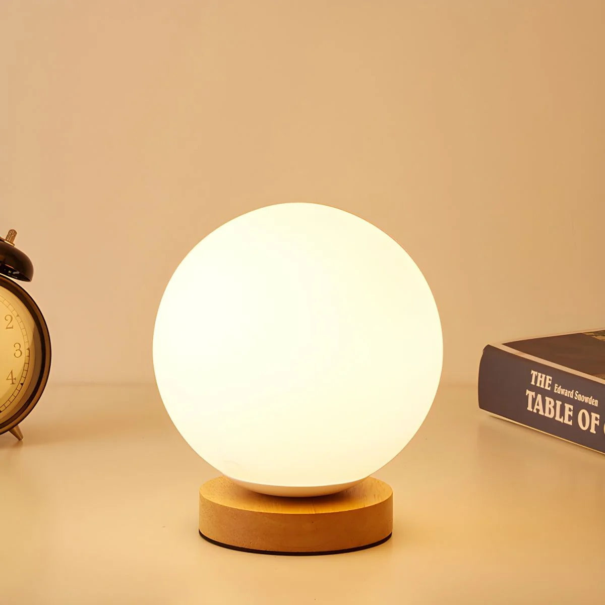 Modern Glass Wood Table Lamp – Minimalist LED Bedside Light – Bedroom Living Room