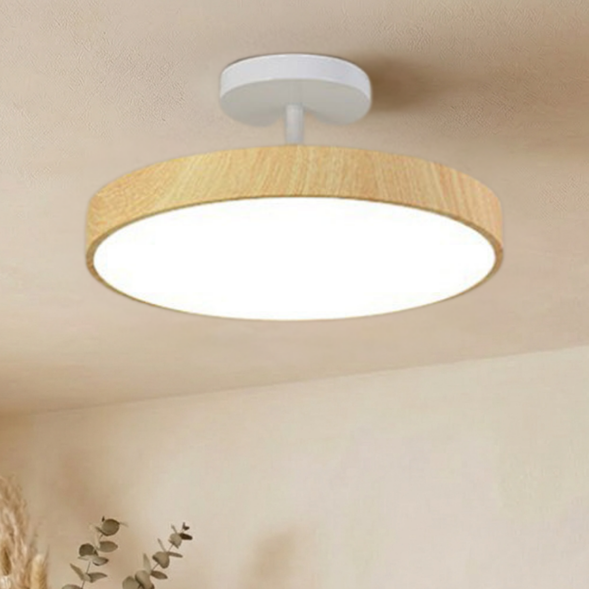 Scandinavian Ceiling Light with Wood and Gold Frame