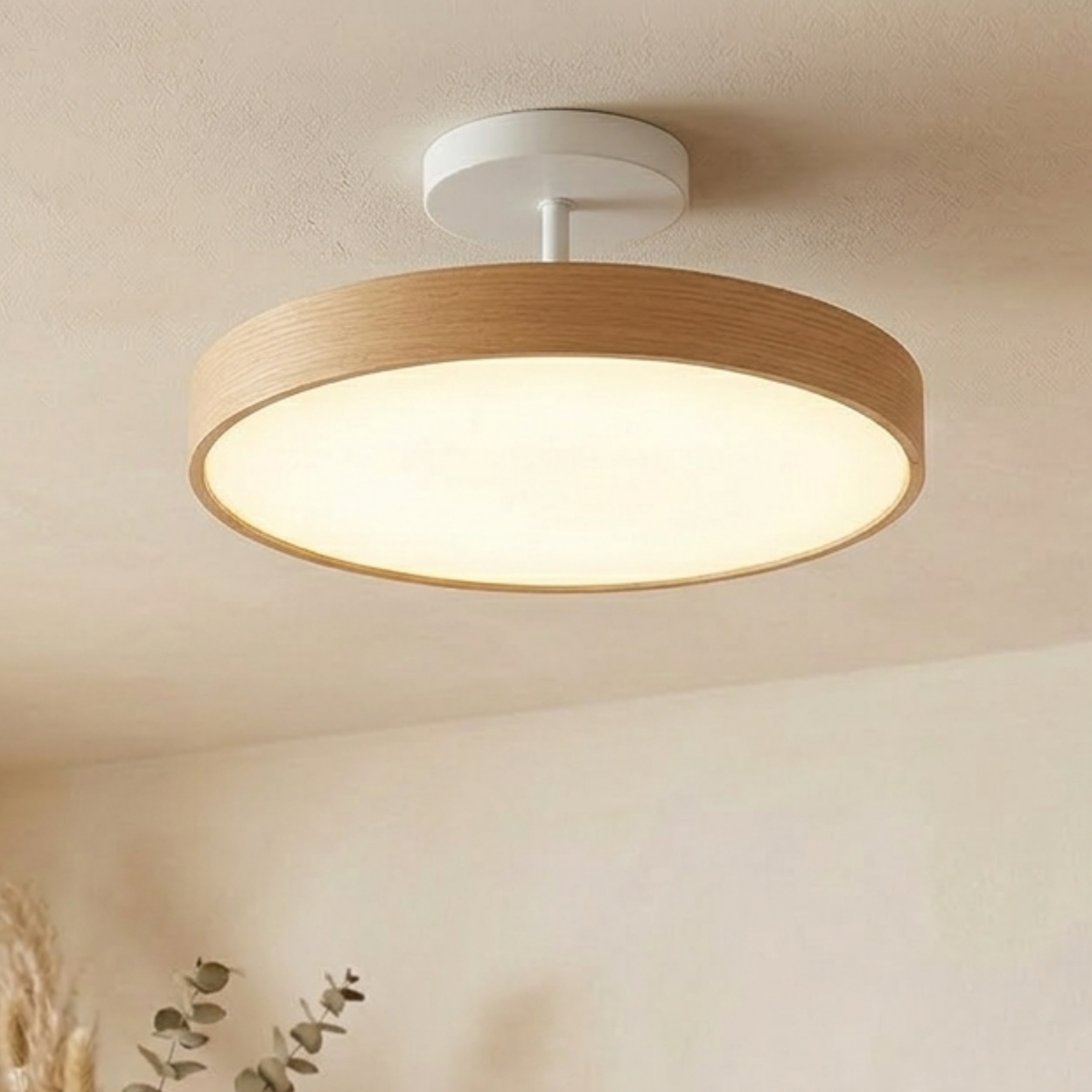 Scandinavian Ceiling Light with Wood and Gold Frame