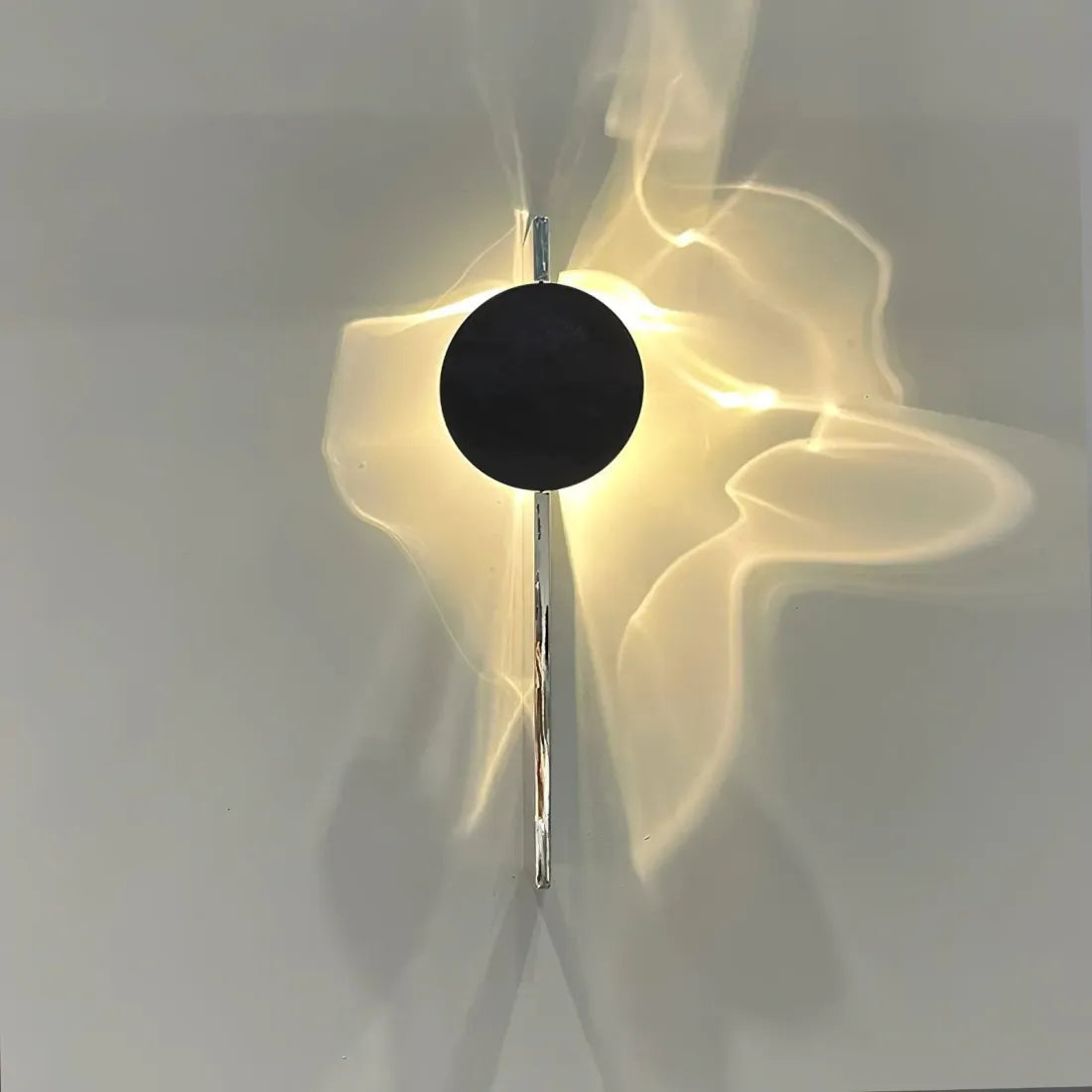 Black LED Wall Light with Circular Discs – Minimalist Bedroom Sconce – Warm Ambient
