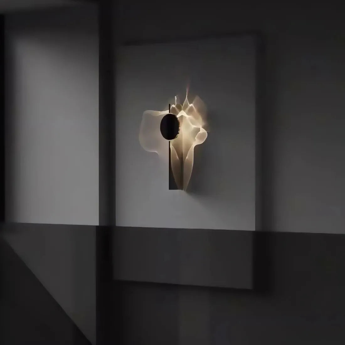 Black LED Wall Light with Circular Discs – Minimalist Bedroom Sconce – Warm Ambient