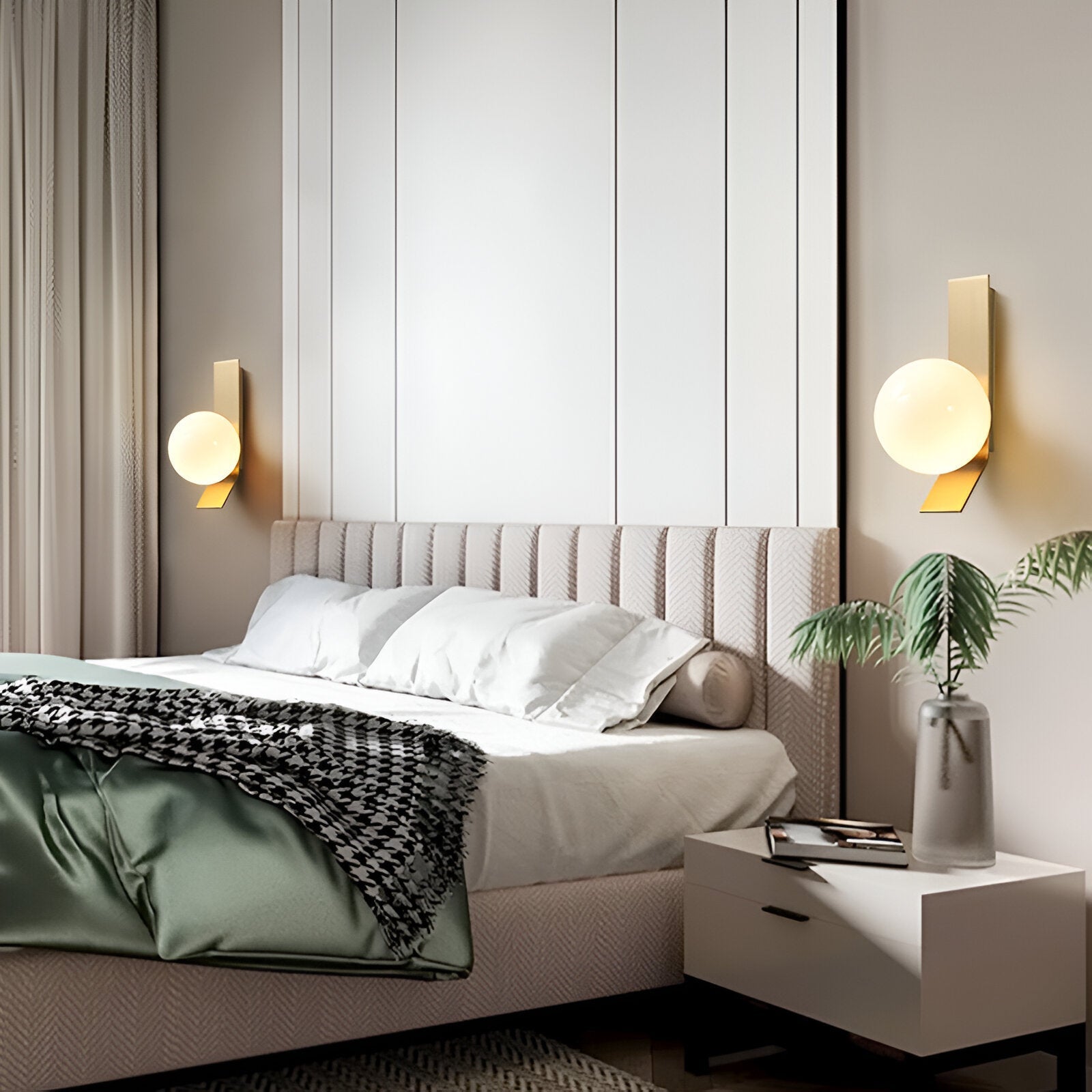 Modern Globe Wall Sconce – LED Bedside Reading Light – Metal & Plastic