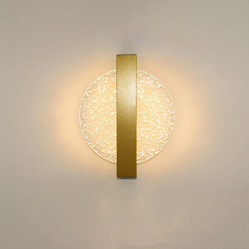 Modern Geometric LED Wall Sconce – Textured Crackle Acrylic – Round Diamond Bedroom