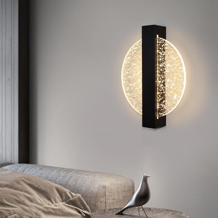 Modern Geometric LED Wall Sconce – Textured Crackle Acrylic – Round Diamond Bedroom