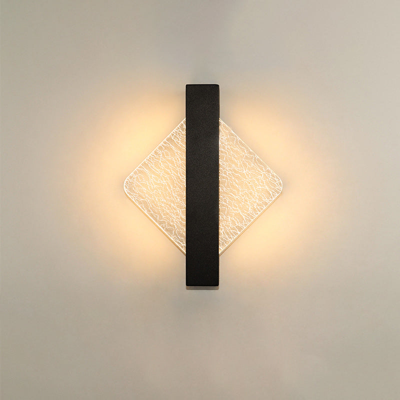 Modern Geometric LED Wall Sconce – Textured Crackle Acrylic – Round Diamond Bedroom
