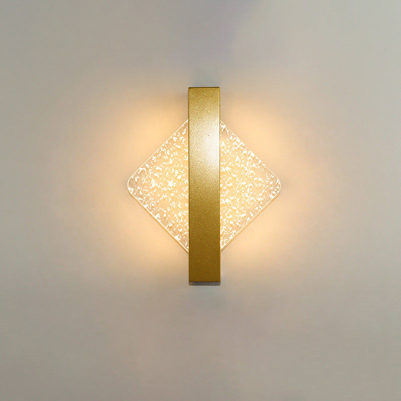 Modern Geometric LED Wall Sconce – Textured Crackle Acrylic – Round Diamond Bedroom