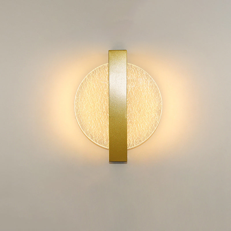 Modern Geometric LED Wall Sconce – Textured Crackle Acrylic – Round Diamond Bedroom