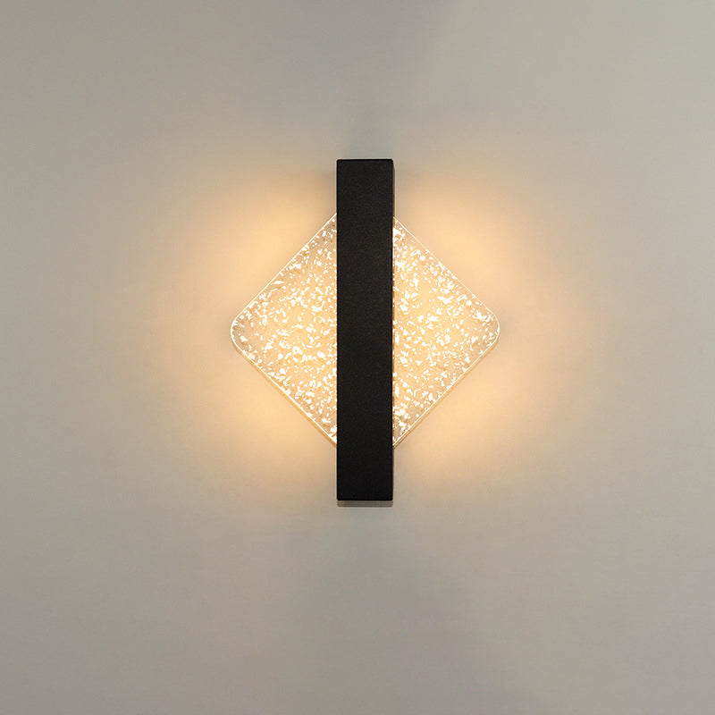 Modern Geometric LED Wall Sconce – Textured Crackle Acrylic – Round Diamond Bedroom