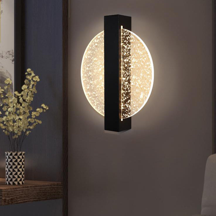 Modern Geometric LED Wall Sconce – Textured Crackle Acrylic – Round Diamond Bedroom