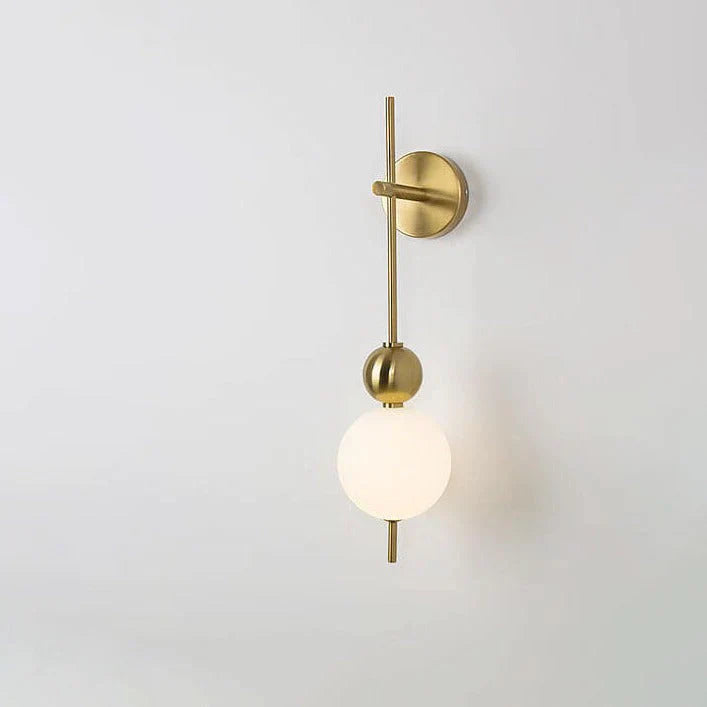 Minimalist Gold Linear Wall Sconce – Glass Globe LED Vertical Rod – Bedroom Lounge