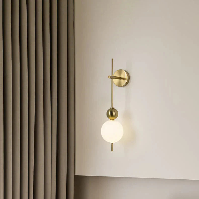 Minimalist Gold Linear Wall Sconce – Glass Globe LED Vertical Rod – Bedroom Lounge