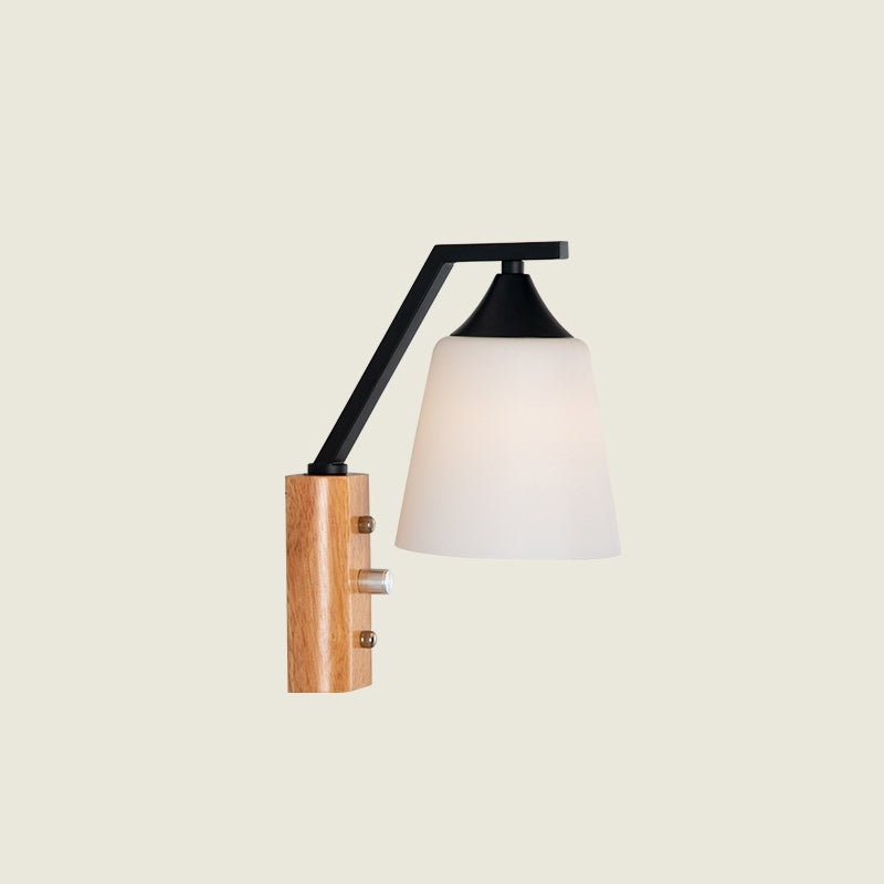 Scandinavian Style Wall Sconce – Wood Base Glass Shade – Bedroom Hallway