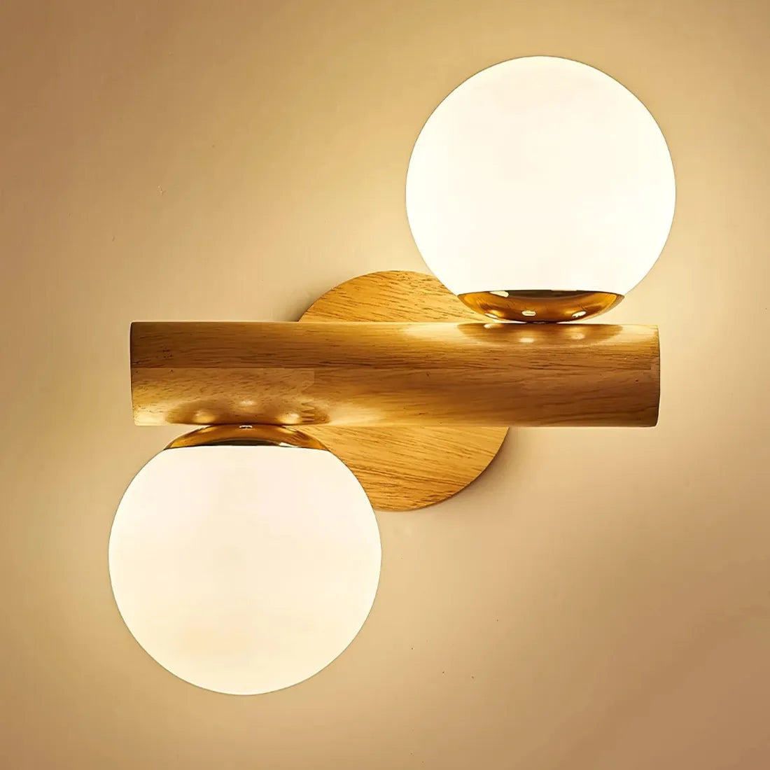 Modern Wooden Wall Light – LED Glass Globe Sconce for Bedroom & Hallway