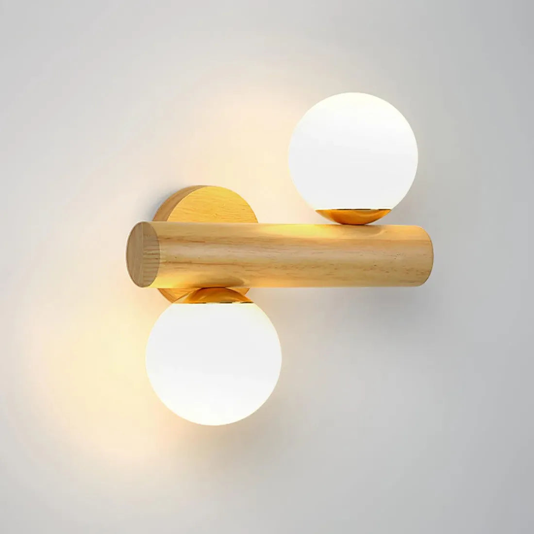 Modern Wooden Wall Light – LED Glass Globe Sconce for Bedroom & Hallway