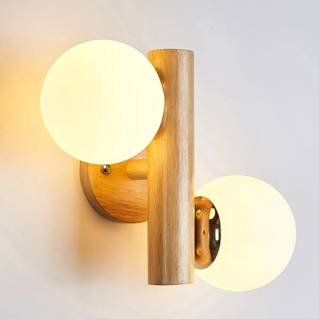 Modern Wooden Wall Light – LED Glass Globe Sconce for Bedroom & Hallway