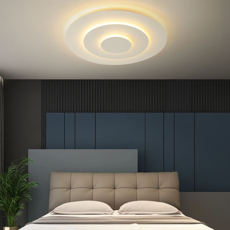 White Geometric Metal Acrylic Flush Ceiling Light – LED Dimmable – Bedroom Living Room