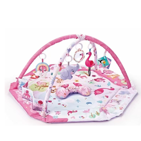 Pink safari activity gym with hanging sensory toys