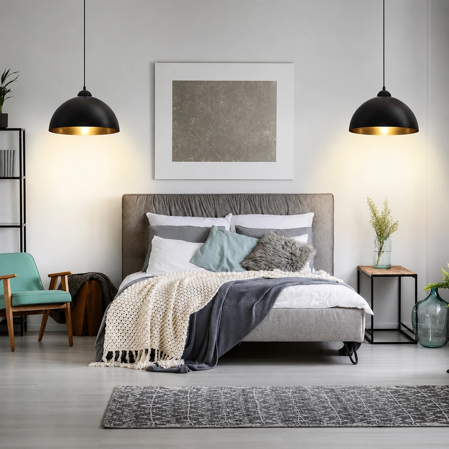 Nordic Retro Industrial Black Dome Pendant Light