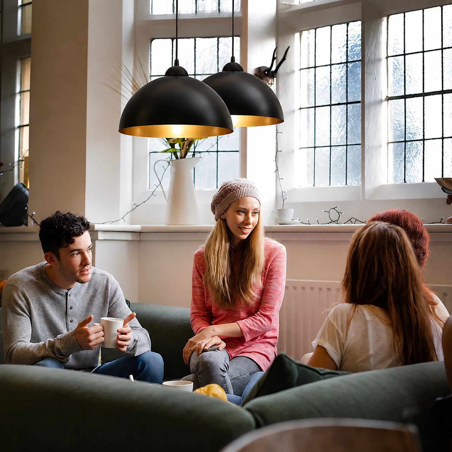 Nordic Retro Industrial Black Dome Pendant Light
