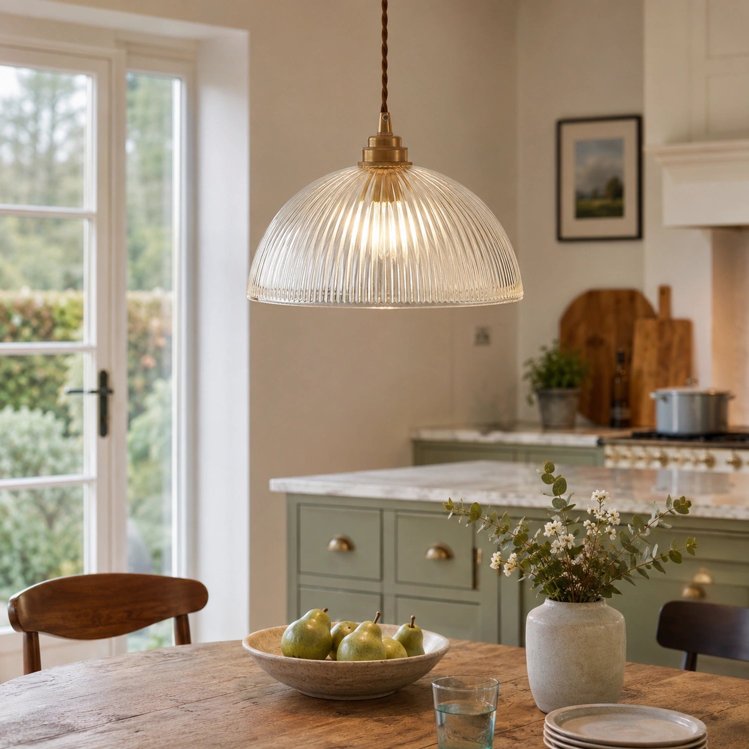 Copper and Glass Pendant Light