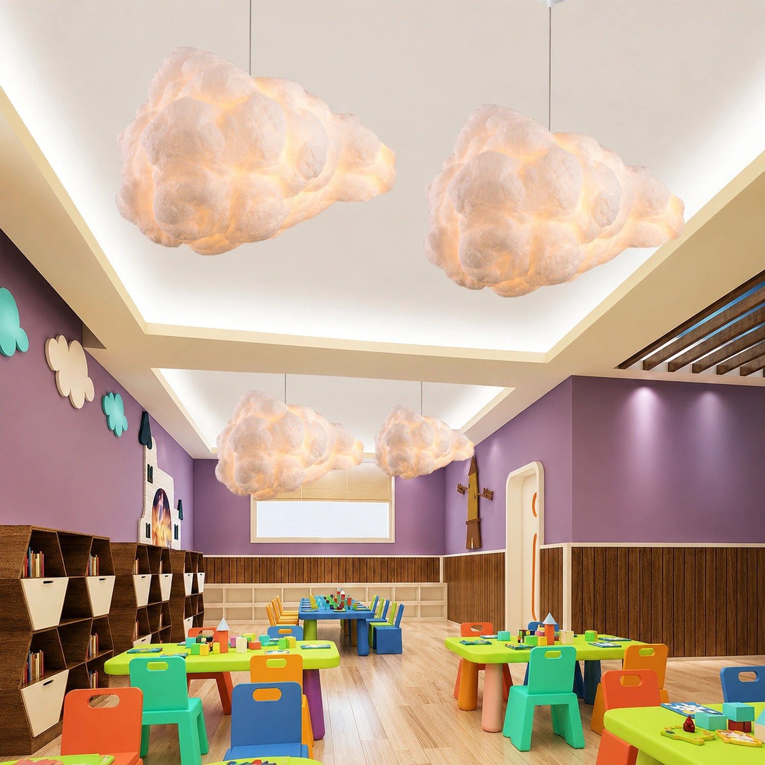 Modern White Floating Cloud Pendant Light