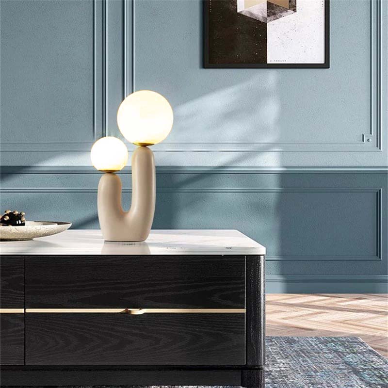 Art Deco Glass Table Lamp – Sculptural Resin Base LED – Bedside Living Room