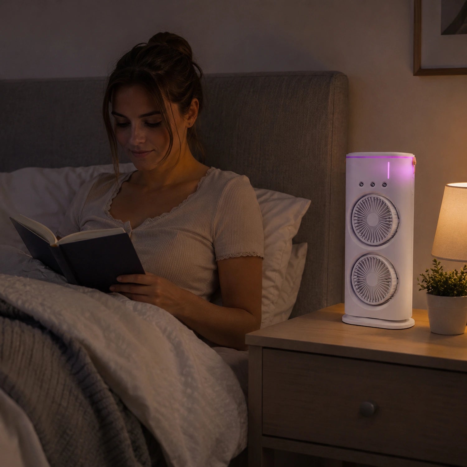 Dual-Head Portable Air Cooler with Humidifier and LED Night Light