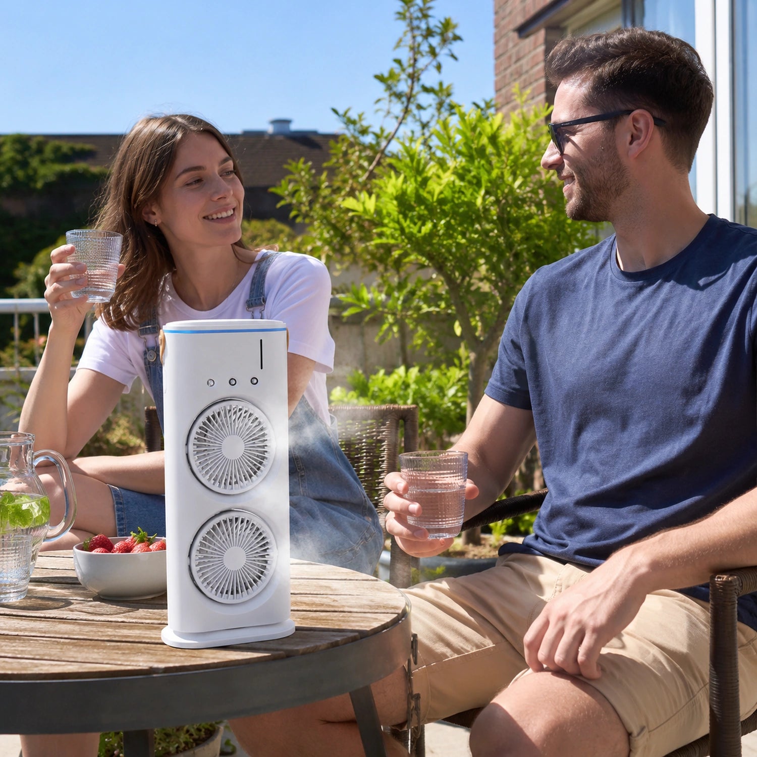 Dual-Head Portable Air Cooler with Humidifier and LED Night Light