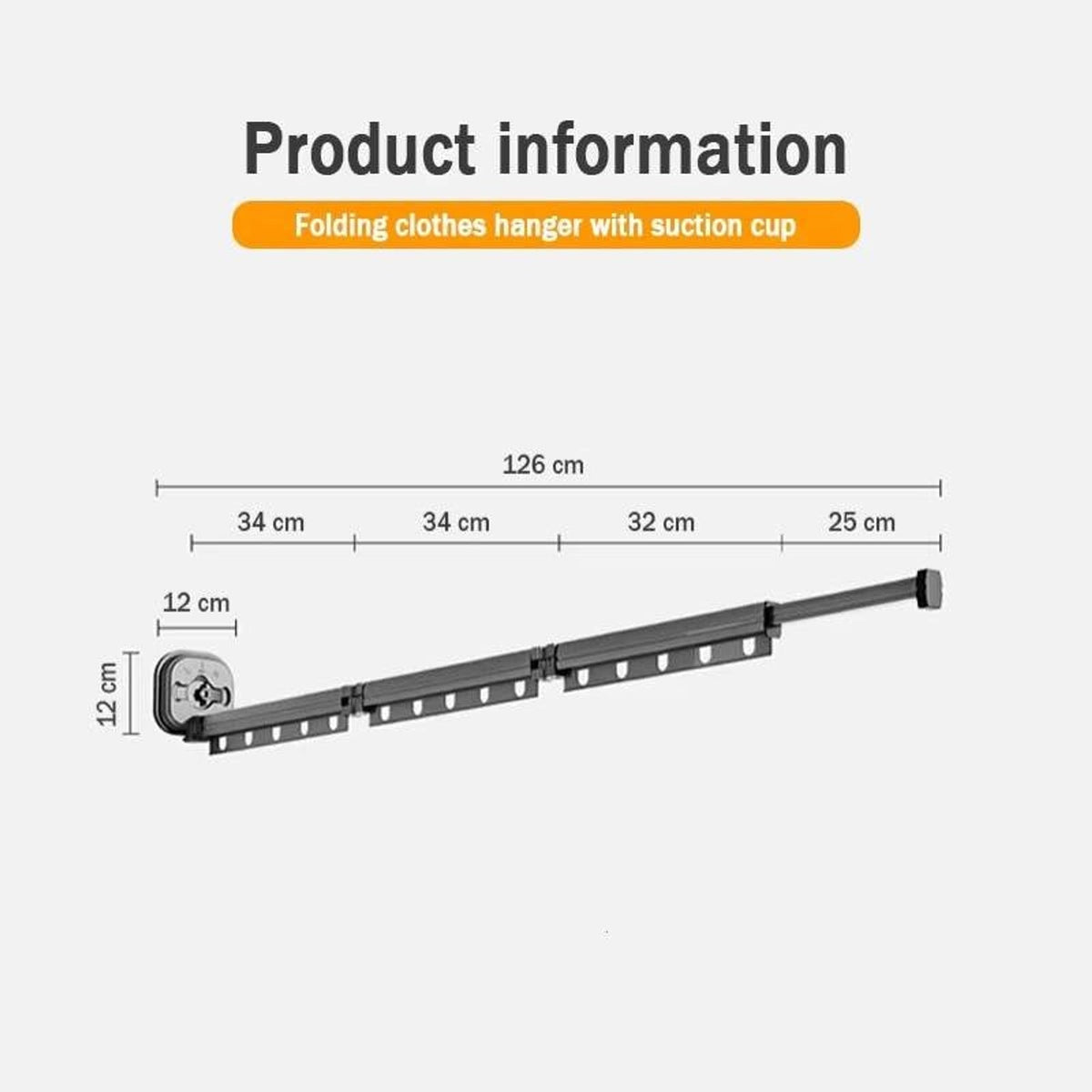 Three-fold rack size diagram with 12 cm suction base