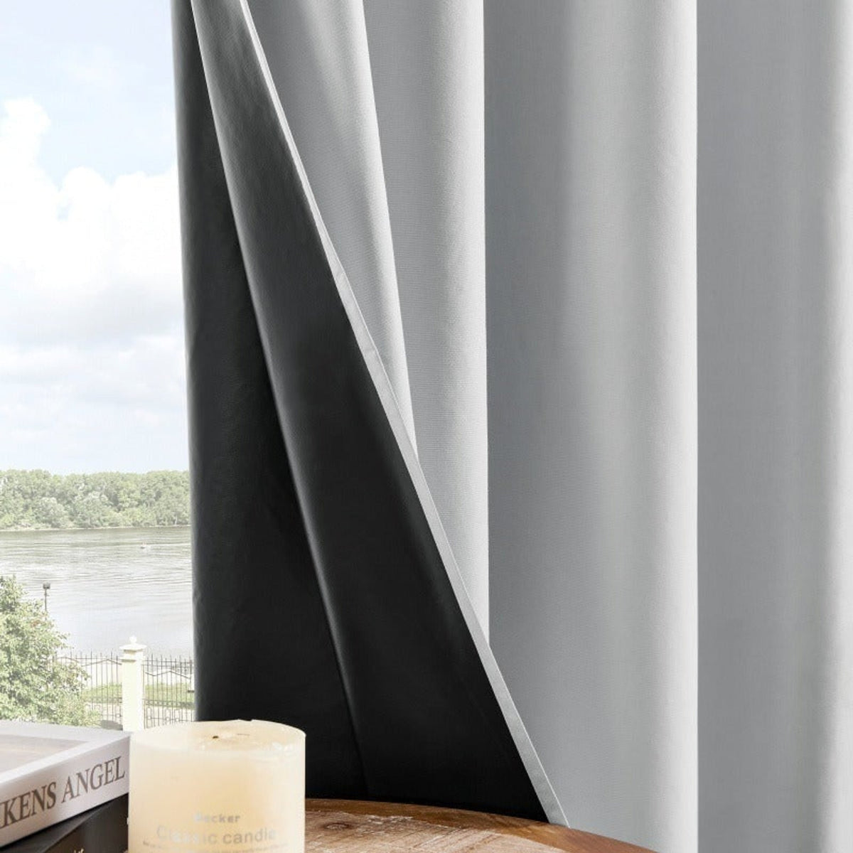 Curtain lining shown folded back