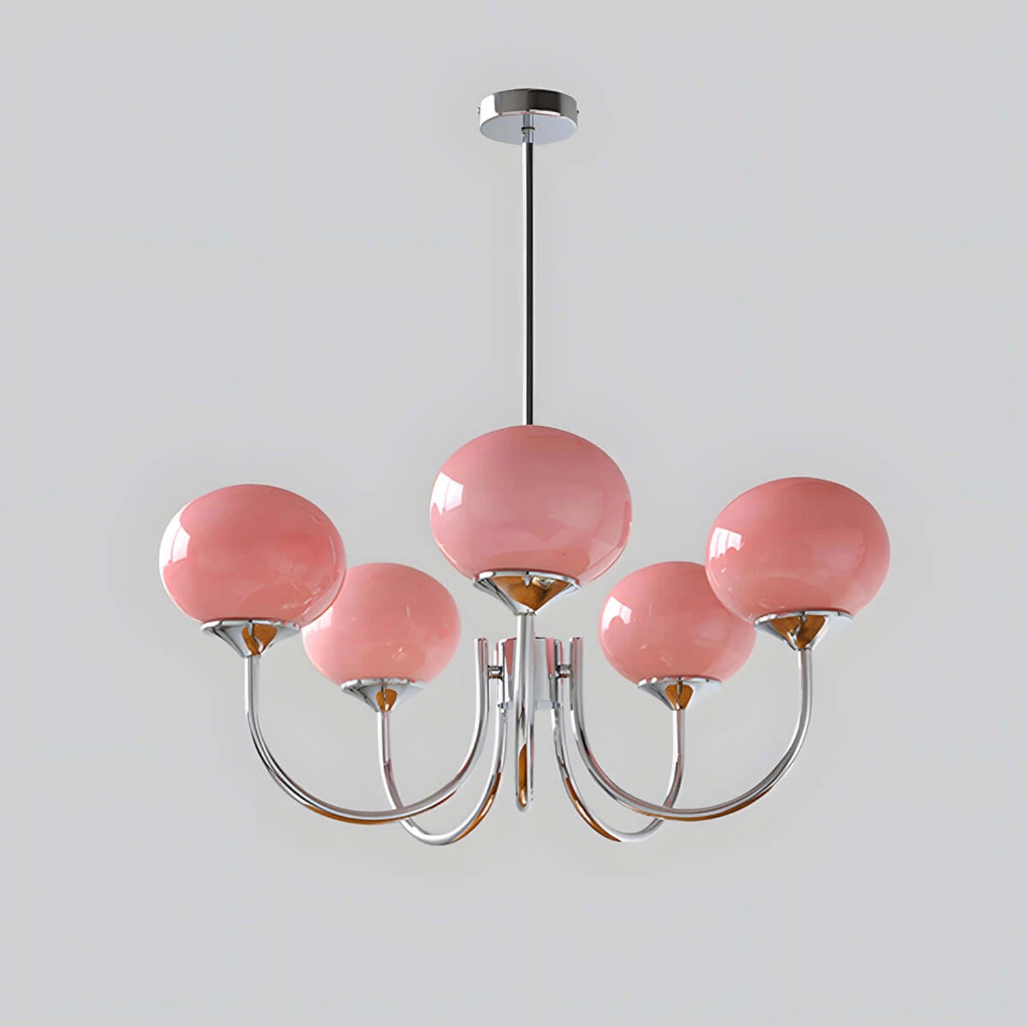 Modern glass ball pendant light with metal finish, suitable for living room or bedroom ceiling lighting.
