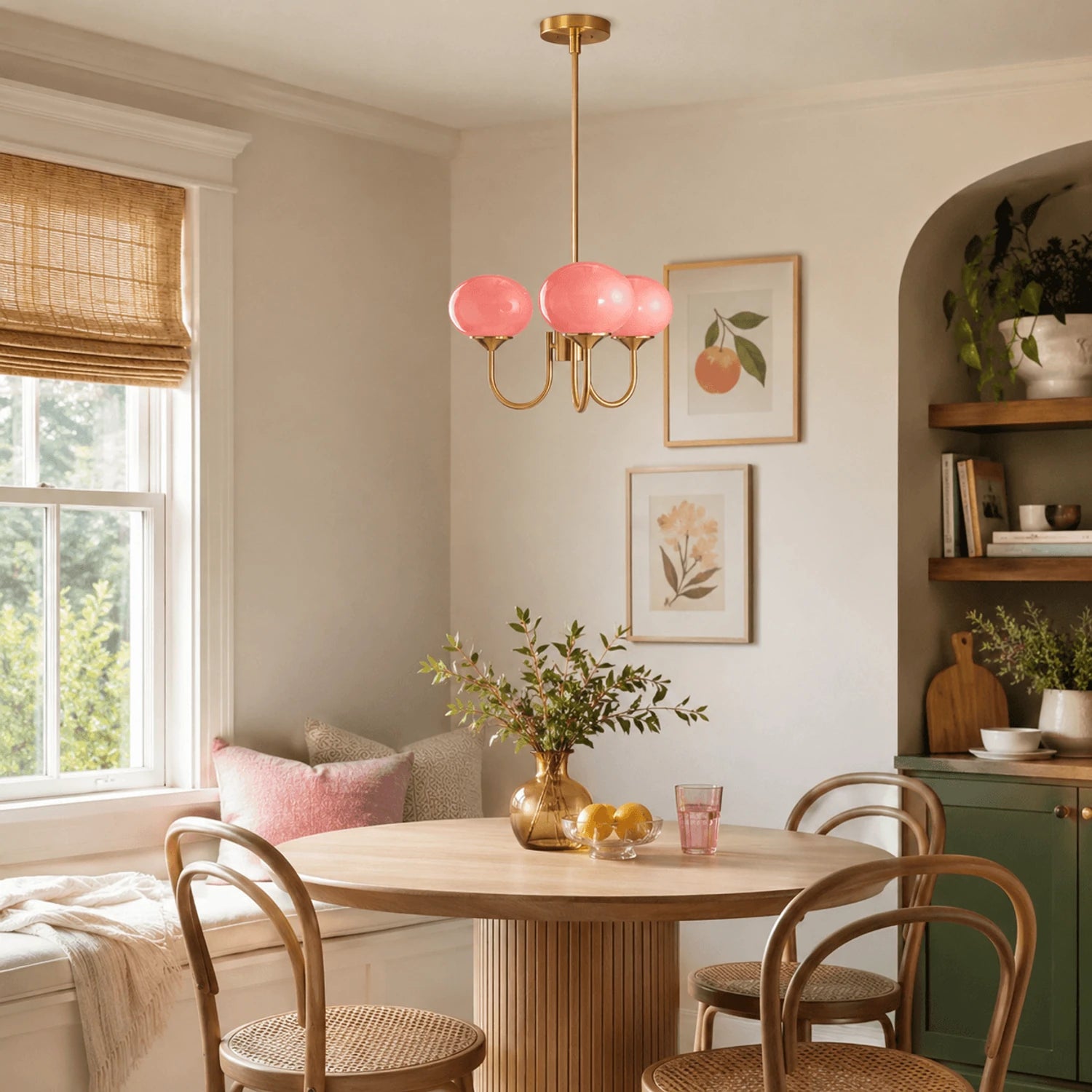 Modern glass ball pendant light with metal finish, suitable for living room or bedroom ceiling lighting.