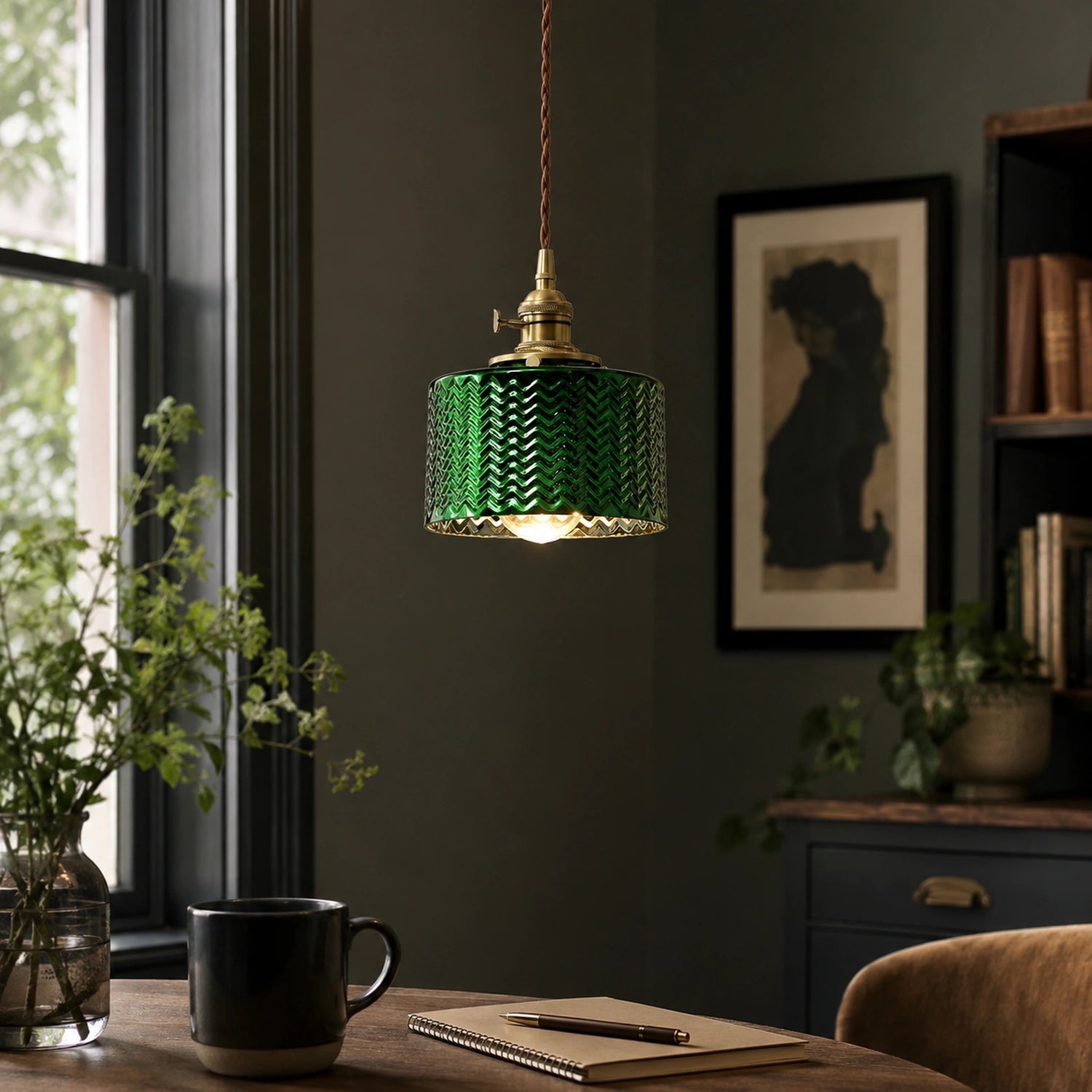 Copper and Glass Pendant Light