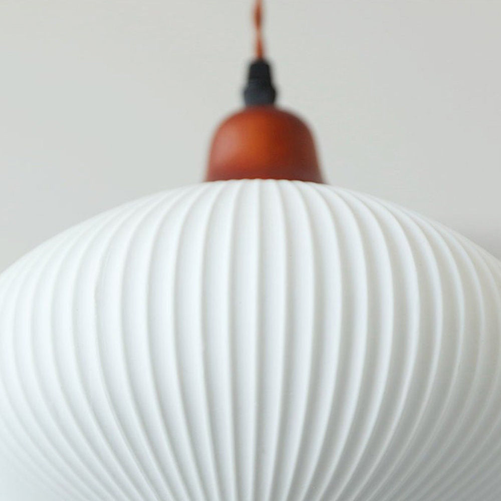Modern Japandi Ceramic Pendant Light - Ribbed Shade