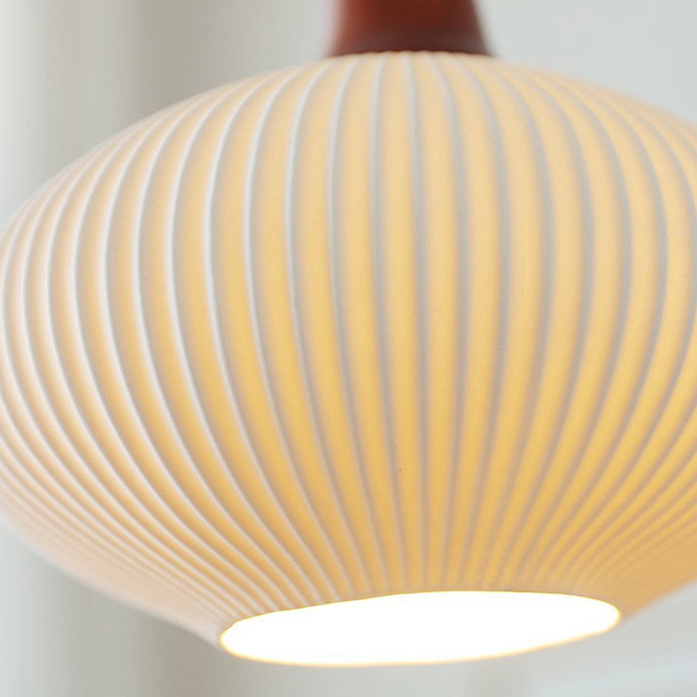 Modern Japandi Ceramic Pendant Light - Ribbed Shade