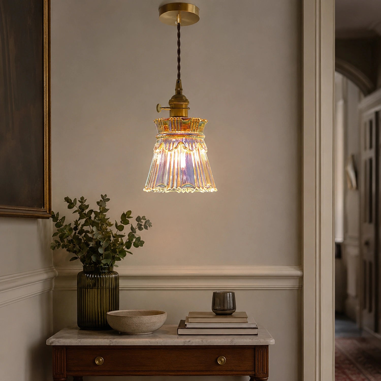 Copper and Glass Pendant Light