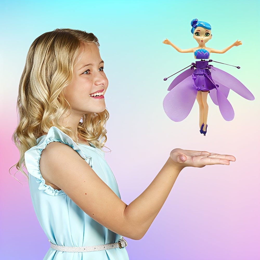 Child guiding the purple fairy with a raised palm