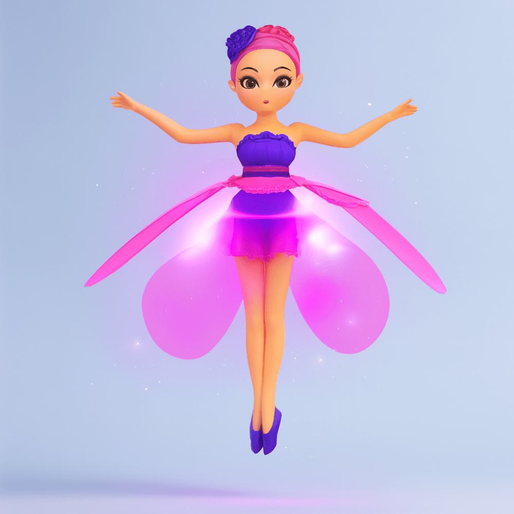 Pink fairy doll with rotating petal-shaped wings