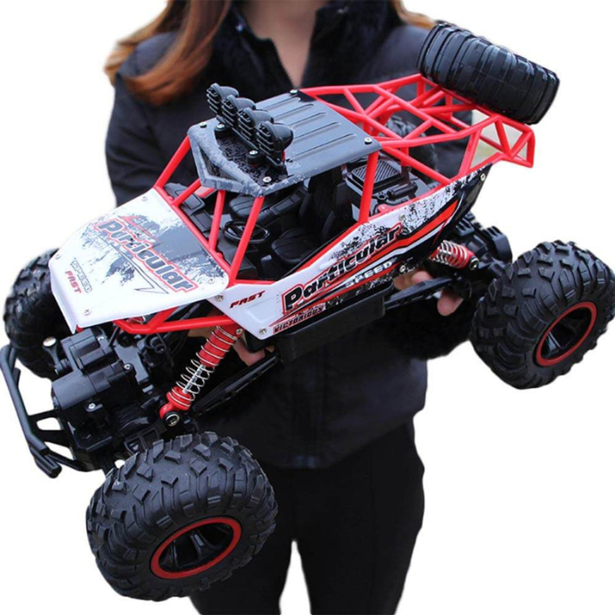 Red roll-cage RC off-road vehicle