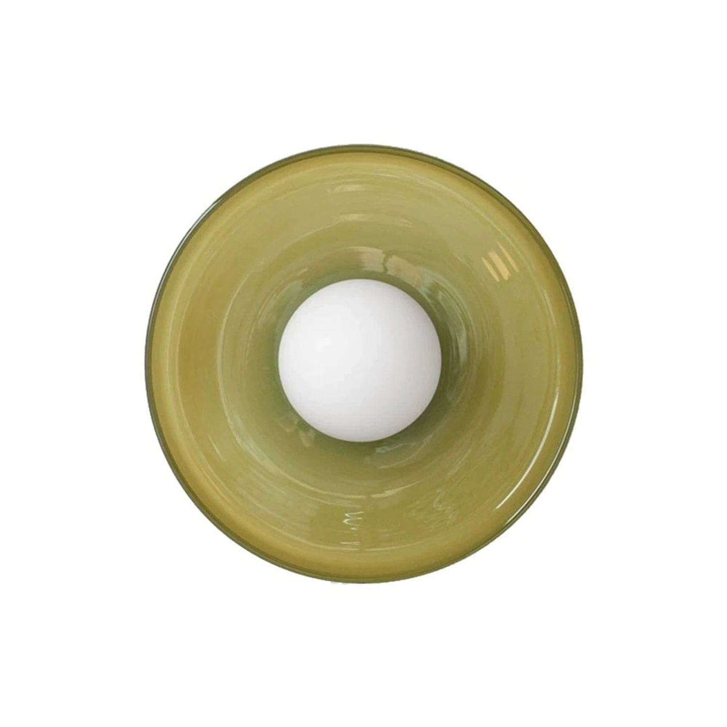 Minimalist modern flush mount ceiling light in olive green with a low-profile design for soft, glare-free illumination in bedrooms and hallways.